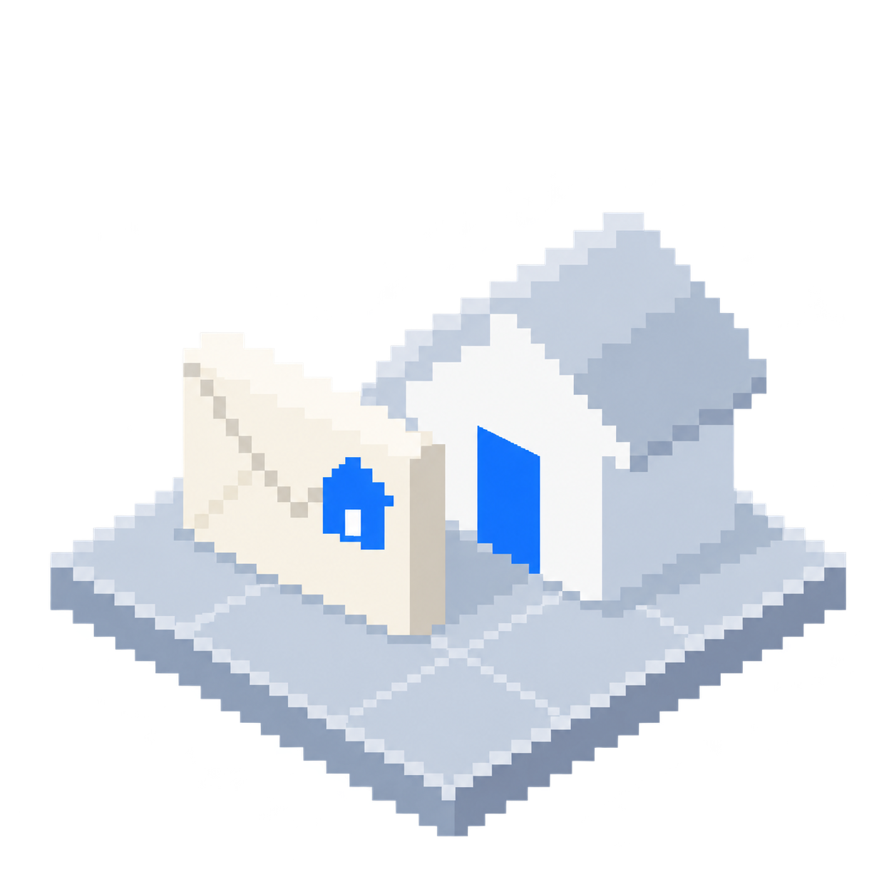A house and an address envelope on a tiled platform